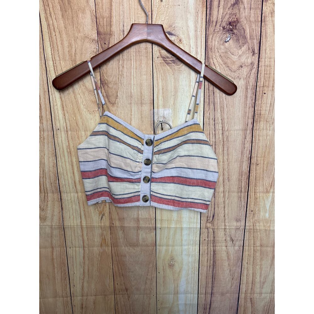 American Eagle AE Linen Cropped Striped Tank Ruched Back Size S